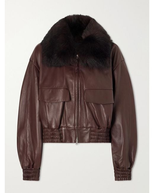 Nour Hammour Brown Ellery Shearling-Trimmed Leather Jacket