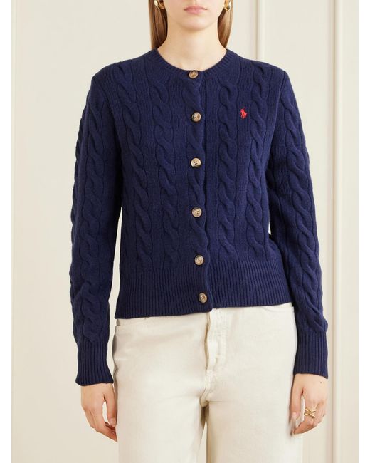 Polo Ralph Lauren Blue Logo-Embroidered Wool And Cashmere-Blend Cardigan