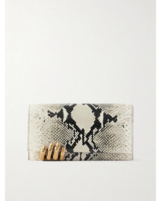Khaite Natural Embellished Snake-Effect Leather Clutch