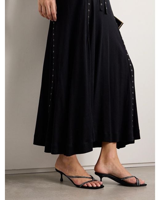 Jimmy Choo Black Etana 50 Crystal-Embellished Satin Mules