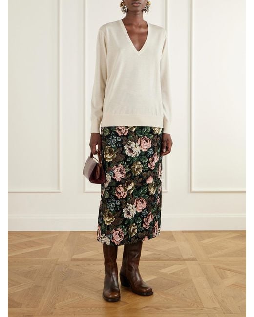 Dries Van Noten White Ribbed Merino Wool Sweater