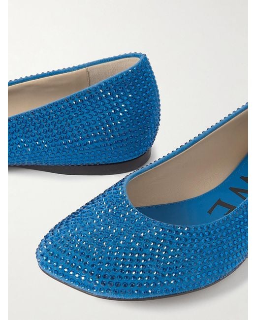 Loewe Blue Toy Crystal-Embellished Suede Ballet Flats