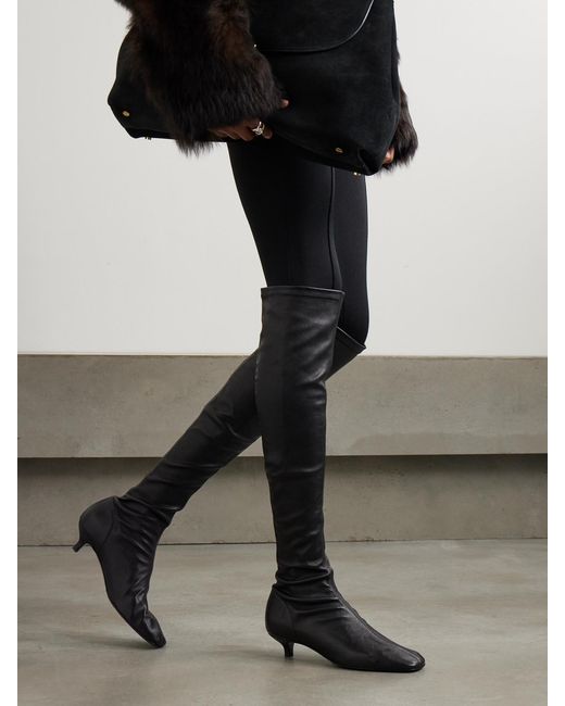 Totême Black Leather Knee Boots