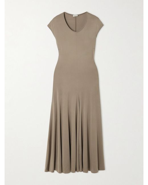 Magda Butrym Natural Pleated Stretch-Jersey Midi Dress