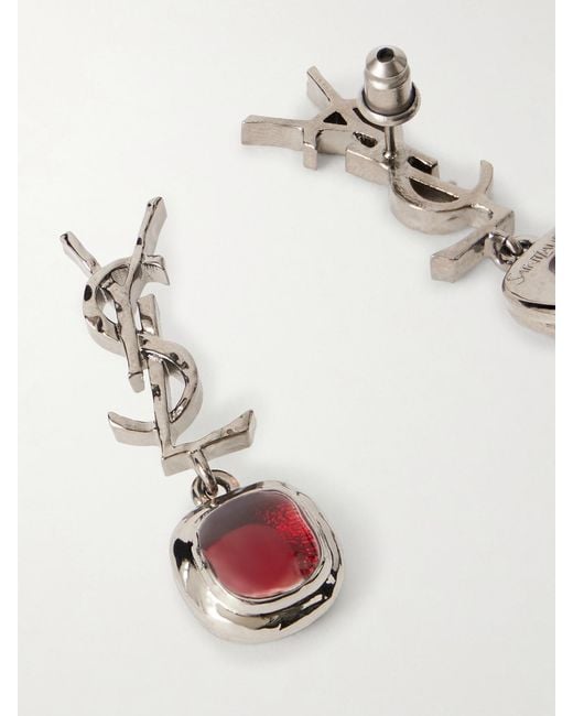 Saint Laurent White Cassandre Pampille-Tone And Resin Earrings