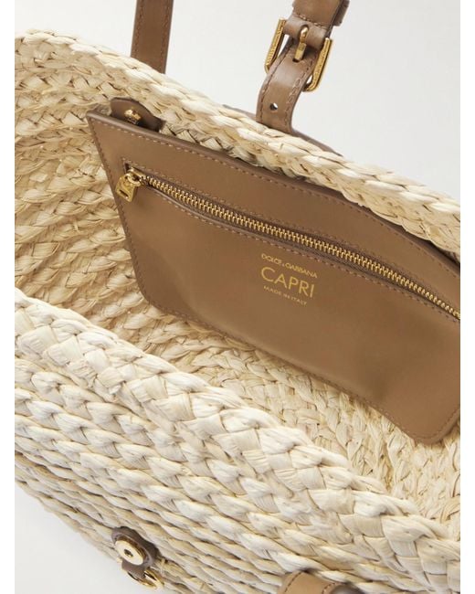 Dolce & Gabbana Natural Schultertasche Aus Raffiabast Mit Lederbesätzen
