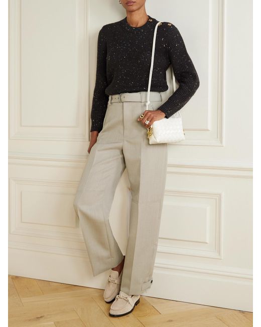 Bottega Veneta Natural Belted Paneled Wool-Twill Tapered Pants