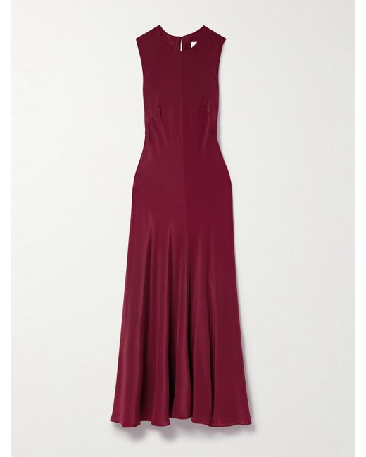 BEARE PARK Red Silk Crepe De Chine Midi Dress