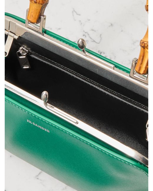 Jil Sander Green Mini Tote Aus Leder Mit Bambus