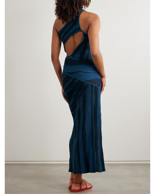 Donde Esteban Blue Magdalena One-Shoulder Ribbed Cotton Maxi Dress