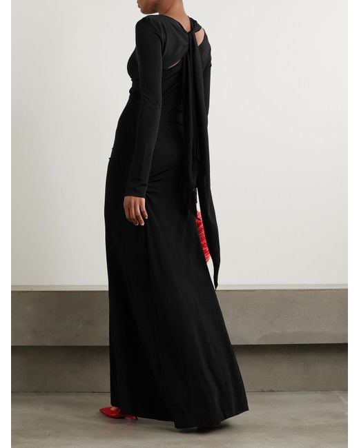 Victoria Beckham Black Twist-Front Cutout Stretch-Jersey Gown