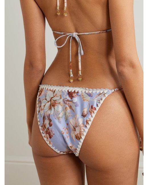 Zimmermann White Awaken Crochet-Trimmed Embellished Floral-Print Bikini Briefs