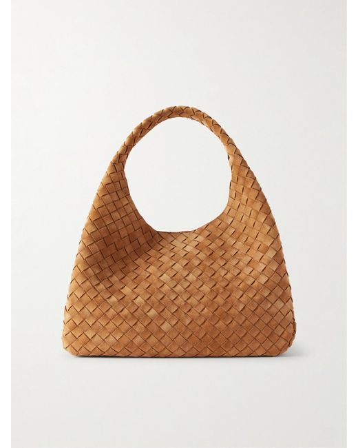 Bottega Veneta Brown Campana Large Intrecciato Suede Shoulder Bag