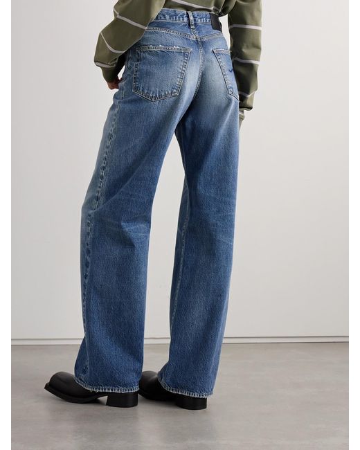 R13 Blue D'Arcy Distressed Mid-Rise Wide-Leg Jeans