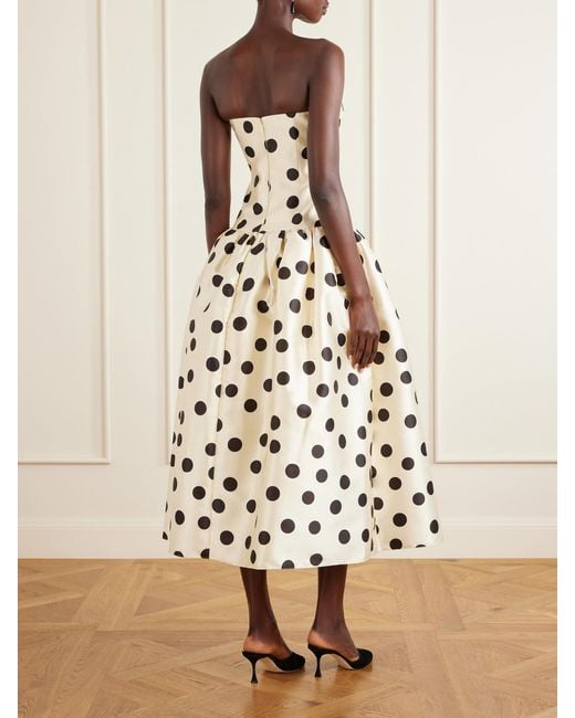Ilkyaz Ozel White Leyla Strapless Polka-Dot Satin Gown