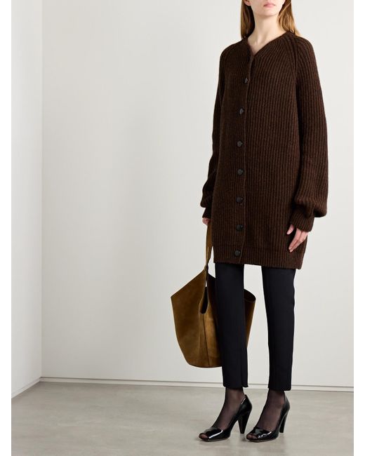 Khaite Brown Jina Oversized-Cardigan Aus Geripptem Kaschmir