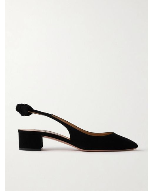 Aquazzura Black Very Bow 35 Suede Slingback Pumps