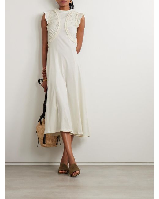 Ulla Johnson White Shiva Midikleid Aus Biobaumwolle Mit Raffungen Und Rüschen