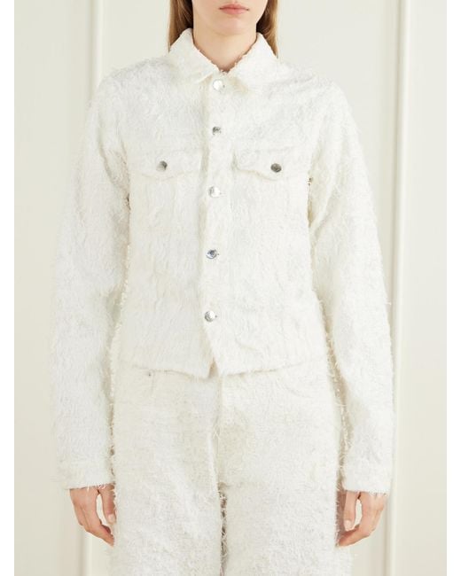Haikure White Cherry Frayed Denim Jacket