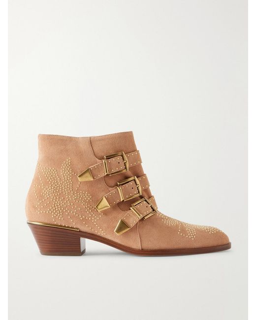 Chloé Brown Susan Embellished Suede Ankle Boots