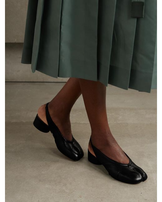 Maison Margiela Black Tabi Split-Toe Leather Slingback Pumps