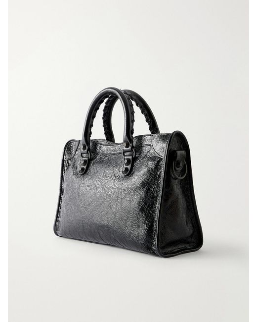 Balenciaga Black Le City Small Embellished Crinkled-Leather Shoulder Bag