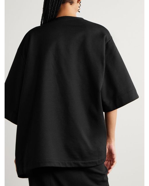 Dries Van Noten Black Embellished Gathered Cotton-Fleece T-Shirt