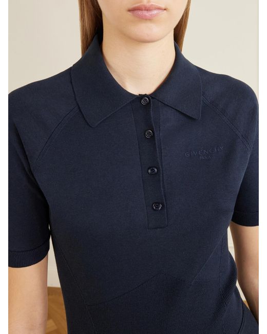 Givenchy Blue Ribbed Cotton-Blend Polo Dress