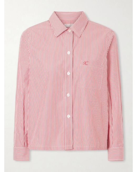 Suzie Kondi Pink Vella Logo-Embroidered Striped Cotton-Poplin Shirt