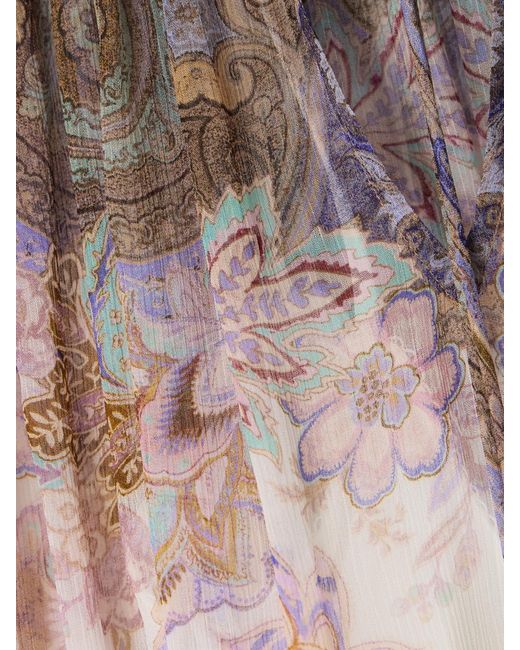Zimmermann Pink Ruched Printed Chiffon Blouse