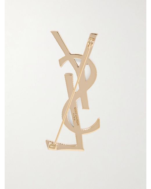 Saint Laurent White Cassandre-Tone Brooch