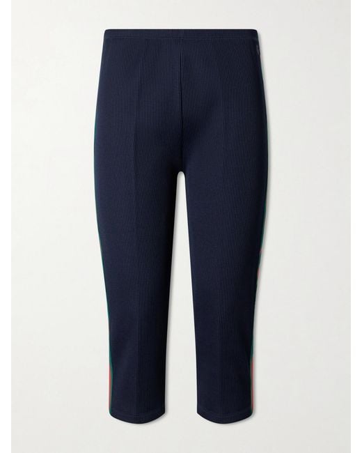 Gucci Blue Web-Trimmed Ribbed Skinny-Leg Capri Pants