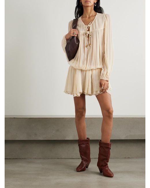 Mini-Robe En Crépon De Soie À Fronces Et À Ornements Aliyah Isabel Marant en coloris Natural