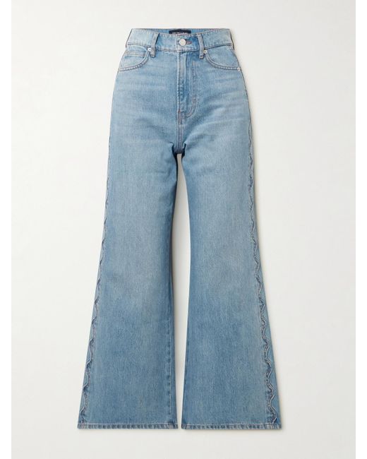 Veronica Beard Blue Taylor Cropped Scalloped High-Rise Wide-Leg Jeans