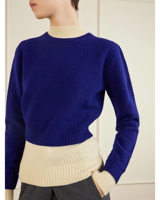 Jil Sander Blue Two-Tone Layered Wool-Blend Sweater