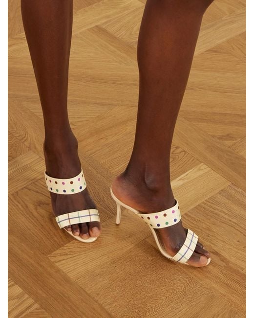 Manolo Blahnik Natural Ralotapla 90 Printed Twill Mules