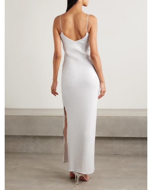 Rodarte White Embellished Silk-Trimmed Sequined Tulle Gown