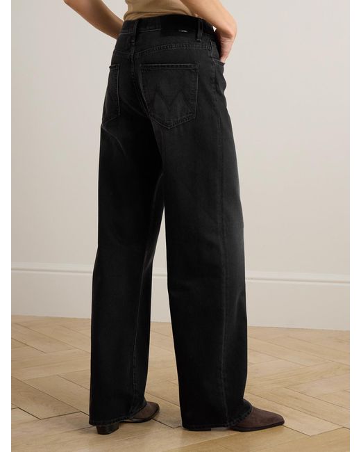 Mother Black The Dodger Sneak Mid-Rise Straight-Leg Jeans