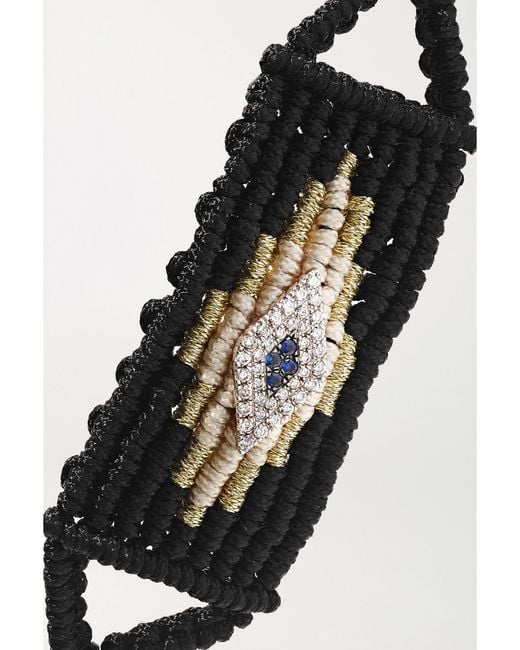 Diane Kordas White Evil Eye Woven Cord, Diamond And Sapphire Bracelet