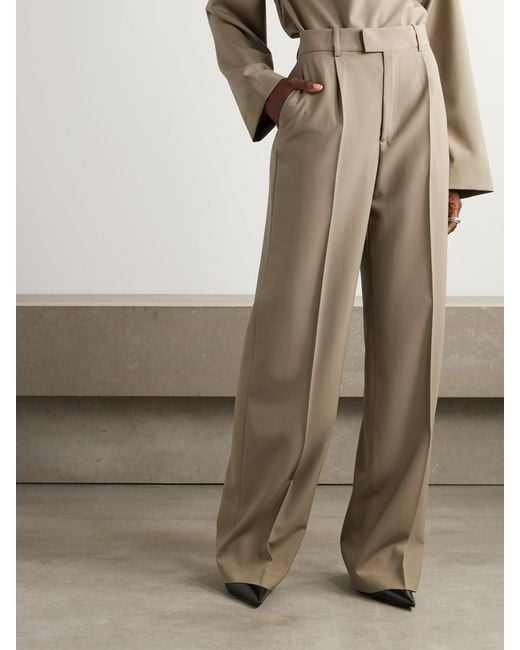 Rohe Natural Pleated Wool Wide-Leg Pants