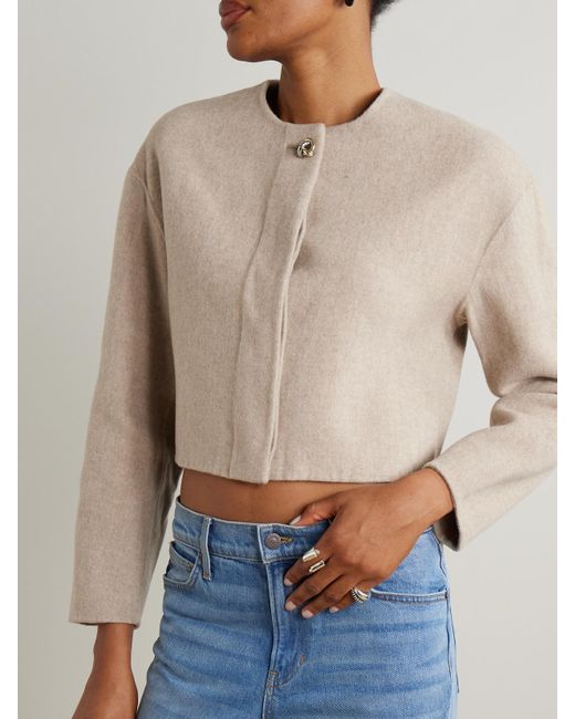 Veronica Beard Natural Philips Cropped Wool-Blend Jacket