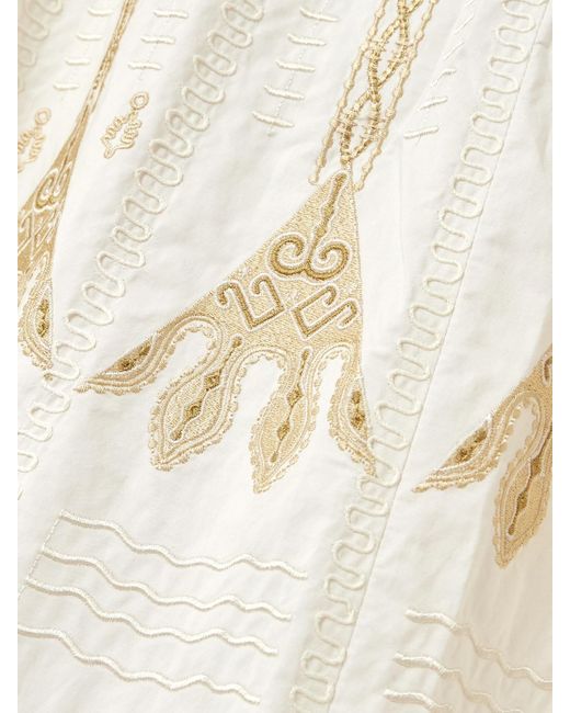 Emporio Sirenuse Natural Camille Calliope Paneled Embroidered Cotton-Blend Poplin Maxi Skirt