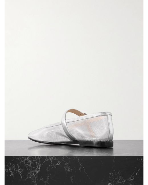 Le Monde Beryl White Metallic Leather-Trimmed Mesh Mary Jane Ballet Flats