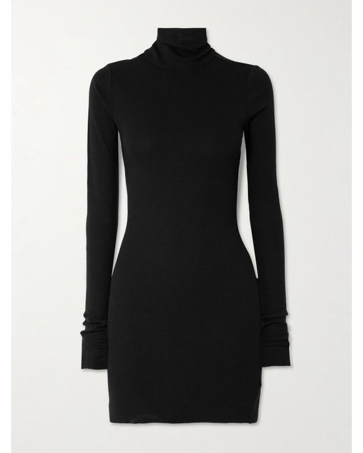Mini-Robe À Col Roulé En Coton Et Modal Mélangés Stretch Côtelés ÉTERNE en coloris Black