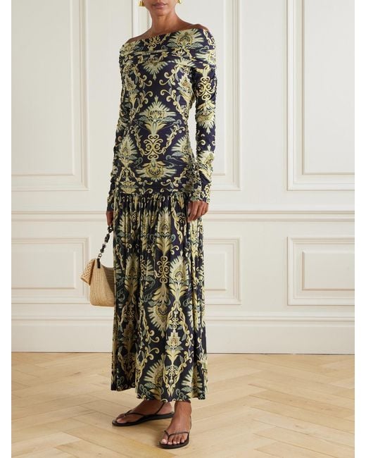 Farm Rio Multicolor Wonderful Arabesque Off-The-Shoulder Printed Stretch-Jersey Maxi Dress