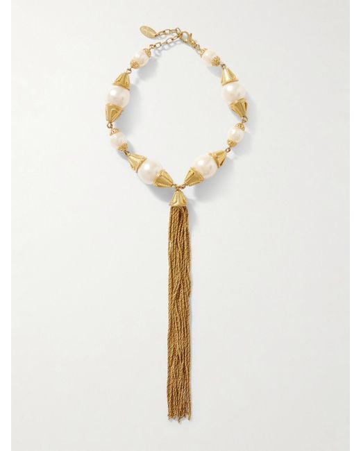 Sonia Petroff White Cascata Tasselled-Plated Faux Pearl Necklace