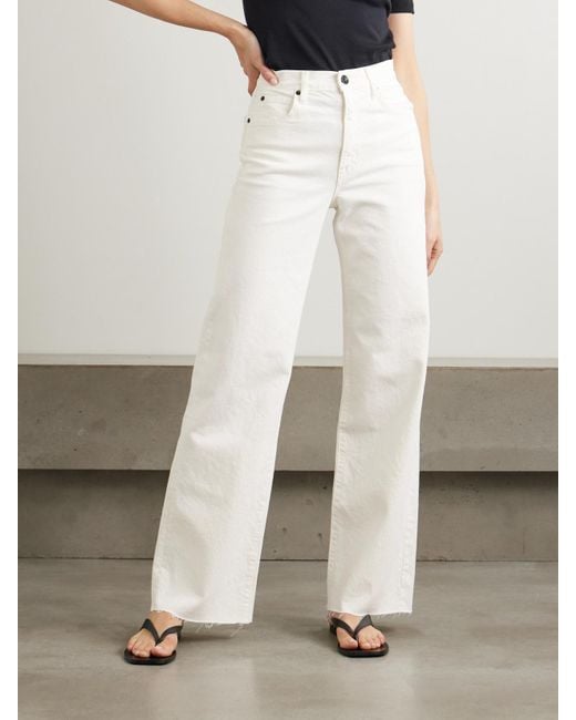 SLVRLAKE Denim White Grace Frayed High-Rise Wide-Leg Jeans