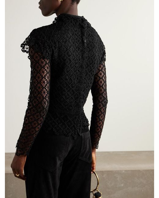 Isabel Marant Black Ludivine Layered Cotton Guipure Lace Top