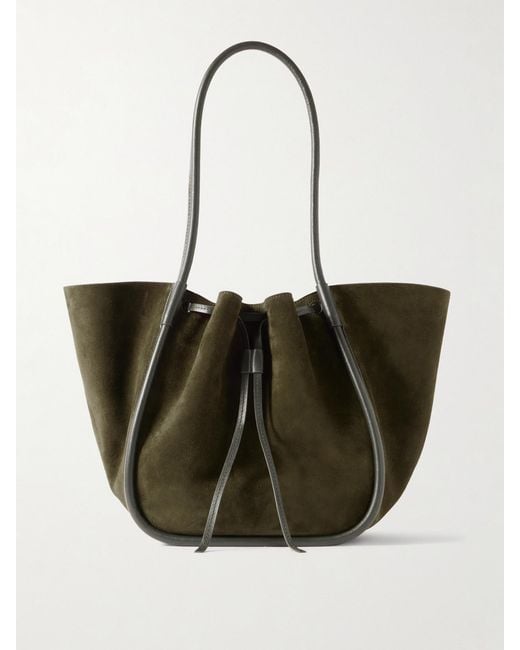 Proenza Schouler Natural Large Leather-Trimmed Ruched Suede Tote