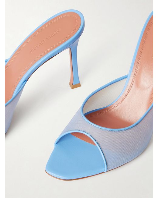 AMINA MUADDI Blue Alexa Leather-Trimmed Mesh Mules